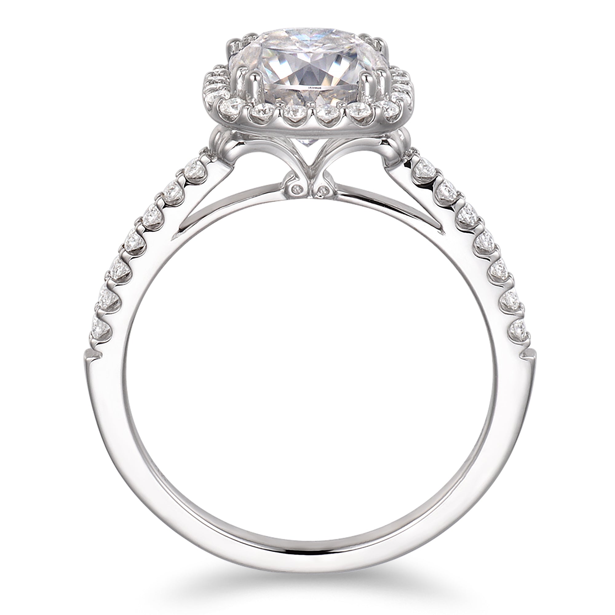 ZubaHuss-14K White Gold 1ct Halo Solitaire Round Brilliant Cut Moissanite Engagement Ring