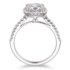 ZubaHuss-14K White Gold 1ct Halo Solitaire Round Brilliant Cut Moissanite Engagement Ring