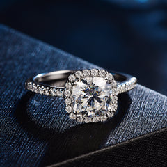 ZubaHuss-14K White Gold 1ct Halo Solitaire Round Brilliant Cut Moissanite Engagement Ring